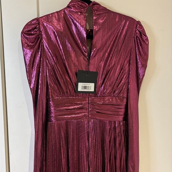 NWT Mac Duggal 30758 Rose Metallic Keyhole Long Sleeve Pleated Maxi Dress Sz XS - Picture 7 of 15